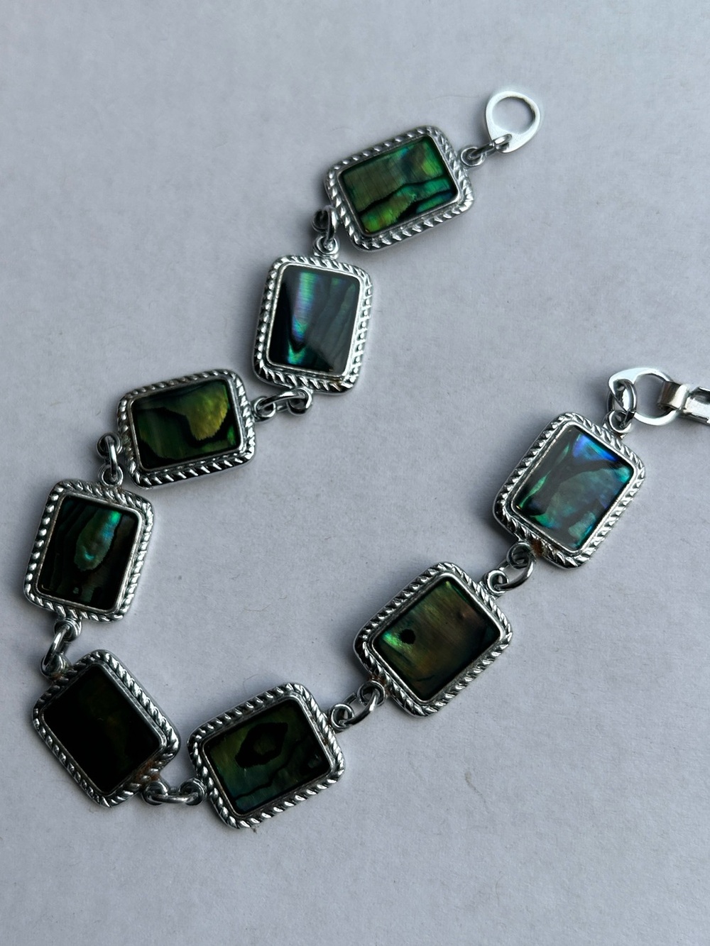 Sterling Silver Abalone Square Link Bracelet - Green